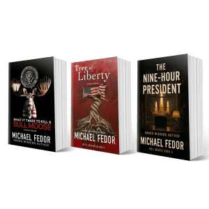 Michael Fedor thriller book trilogy and prequel set with three book covers.
